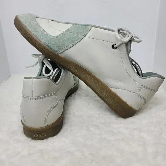 Gucci Mens Lace Up Sneaker Size 10 WHT Gray Suede White Leather 111 6091 - Picture 6 of 10